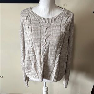 Chunky Cream Crew Neck Sweater with Cable Knit